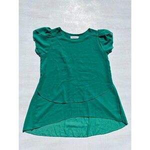 Tian Shun Green Chiffon Layered Blouse L Pleated Back High Low Flutter Top